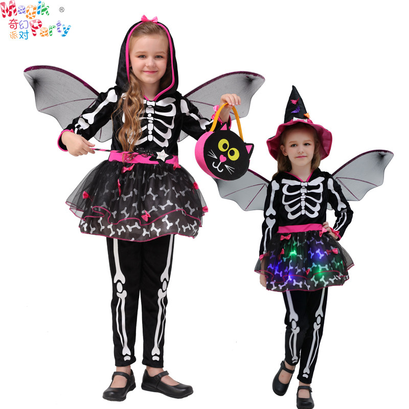 Halloween children's performance costume Cosplay girl horror ghost skeleton skeleton witch skirt performance clothes
