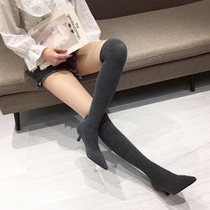 2021 autumn and winter New pointy stockings boots thin heels stretch boots over knee high tube thin socks boots women