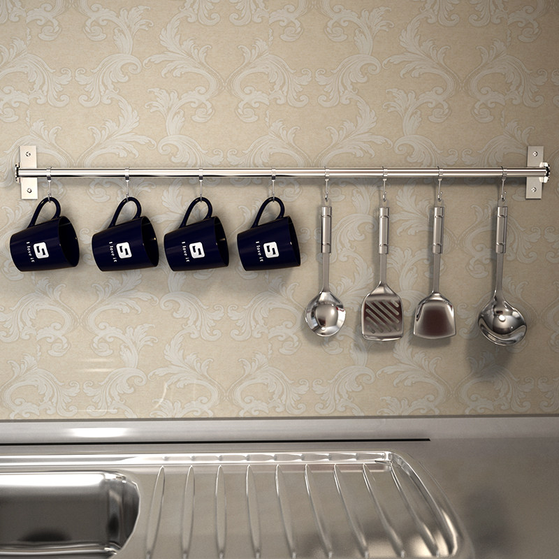 Stainless steel tube Kitchen pylons Hanging rod Kitchen pylons hanging hook J hook Wall-mounted combination Wall-mounted storage layer shelf