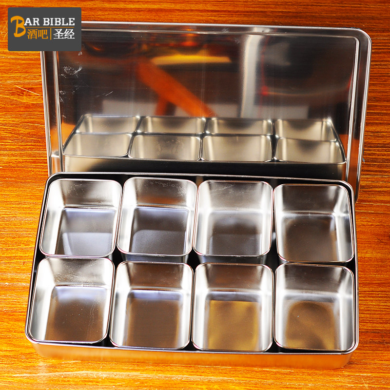 Bar bartending stainless steel fresh box 4-grid fruit box 6-grid fruit storage box 8-grid sealed fresh box steel fruit box