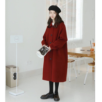 Red wool coat autumn and winter 2020 new wool coat female medium-long Hepburn wind small man Korean version