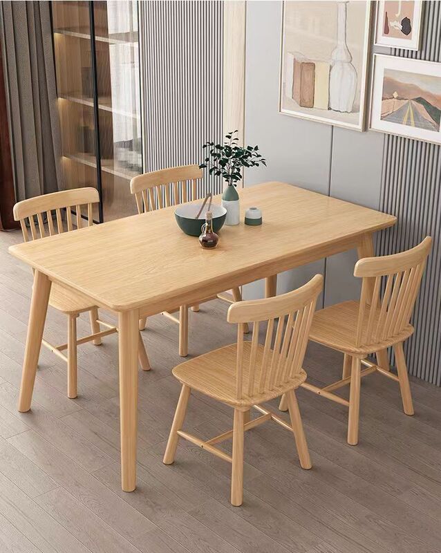 All Solid Wood Dining Table, Modern and Simple Oak Dining Table and Chair Set, Nordic Style Natural Wood Small Apartment Rectangular Dining Table