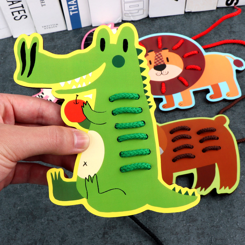 Children's threading board concentration fine motor training hand-eye coordination animal fruit wooden early education educational toys