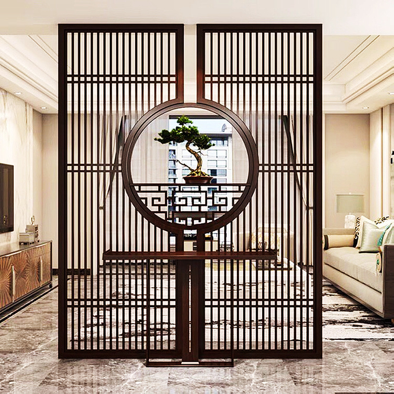 Stainless Steel Screen Partition Custom Living Room Entrance New Chinese Hollowed-out Flower Lattice Light Lavish Modern Metal Grilles