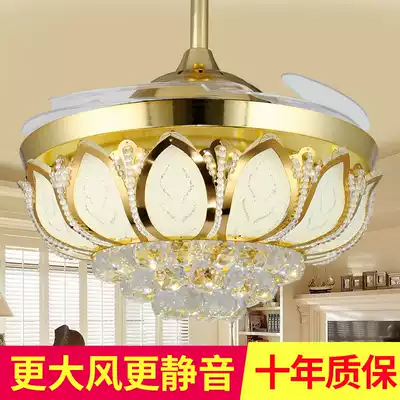 European-style crystal fan chandelier with lamp Integrated dining room Living room Bedroom Modern light luxury silent invisible ceiling fan lamp
