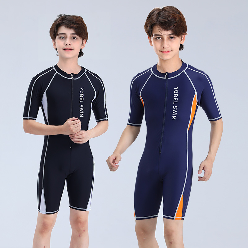 子供用水着 男の子 中・大サイズ 子供 ティーンエイジャー 男児 半袖 ワンピース 学生 専門 トレーニング 温泉 水着