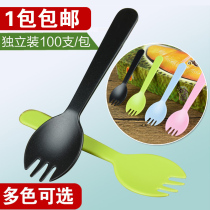 Thickened plastic disposable spoon Fork separate packaging fork spoon one cake fork spoon children fruit fork