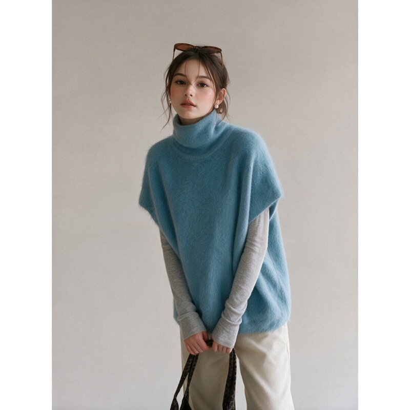 Liangmu New Style High-Neck Plush Knitted Vest for Women, Loose Sleeveless Sweater Vest for Autumn and Winter Liangmu New Style High-Neck Plush Knitted Vest for Women, Loose Sleeveless Sweater Vest for Autumn and Winter