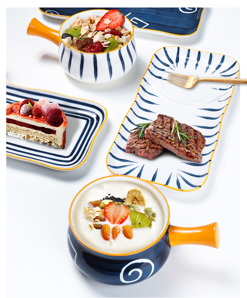 Ya cheng DE dishes ceramic bowl in hand, a single tableware suit one person eat breakfast bowl with the handle tray