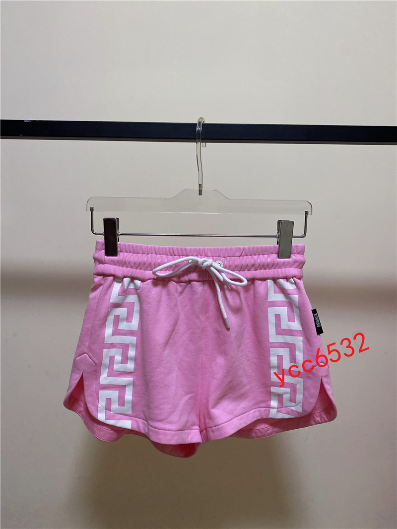 Pink2021 summer New products fashion Frenulum Elastic waist geometry pattern printing cotton material blending leisure time Versatile shorts
