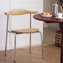 Nordic dining chair modern minimalist home living room backrest leisure Horn Chair Cafe homestay solid wood dining table chair