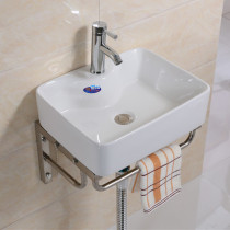 Ceramic wash basin New mini small apartment bathroom balcony wall-mounted face washing triangle basin square bracket