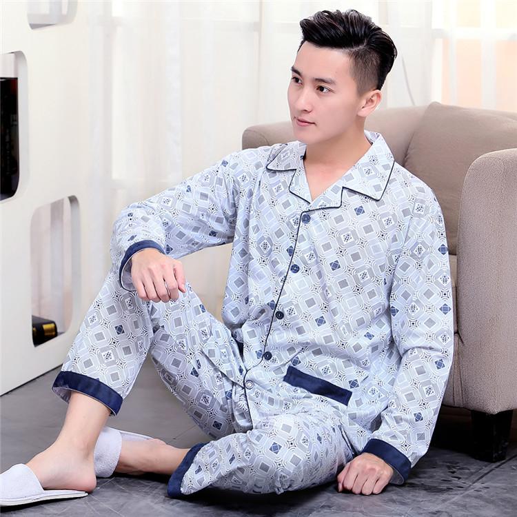 Đồ ngủ nam cotton dài tay mùa xuân và mùa thu thanh niên trung niên của nam giới đồ ngủ cotton phần mỏng mùa đông phục vụ nhà phù hợp với