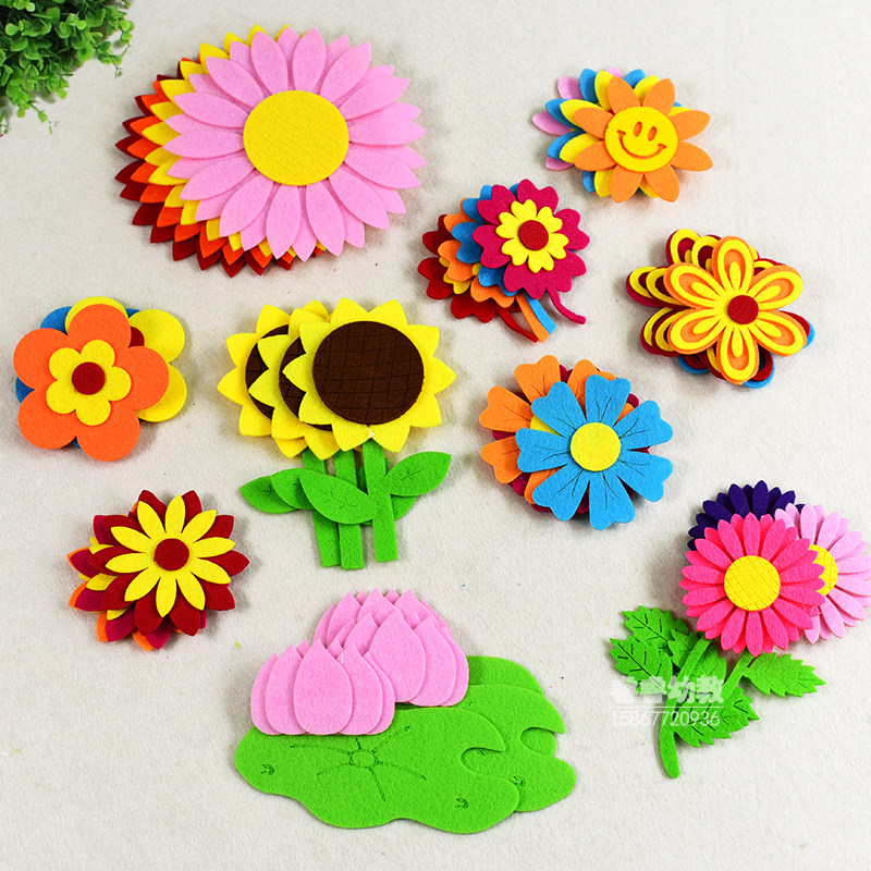 Solid Color Unwoven Fabrics Flowers Leaves Wall Stickup Wall Placement Diy Materials Supplies Nursery School Decorations