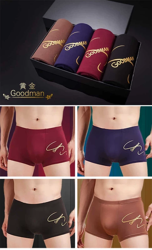 4 món quà đóng hộp đồ lót nam boxer cotton 100% cotton thể thao thoáng khí trẻ trung eo giữa bốn góc phiên bản Hàn Quốc