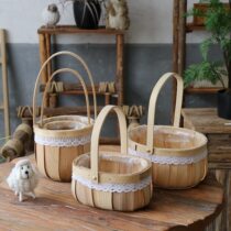 Pastoral wood chip flower basket Wood chip basket Flower arrangement flower basket Flower pot Home decoration Mini portable flower basket