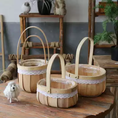 Pastoral wood chip basket flower basket flower arrangement flower basket flower pot flower pot home decoration mini portable flower basket