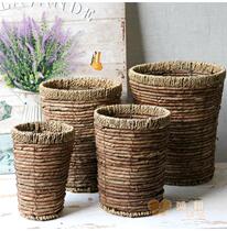 Straw woven dried flowers receive flower basket florist flower arrangement receive flower bucket Straw woven flower basket flower tube vintage storage straw woven tube
