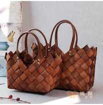 Wood chip handbag Hand woven hand flower basket Flower arrangement Dried flower decoration flower basket handbag wood flower basket basket