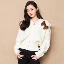 TUNEVA Song star same bow white sweater cardigan jacket Korean long sleeve knitted zipper top