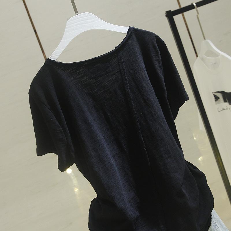 Mùa hè 2018 phiên bản mới của Hàn Quốc áo thun trắng tay ngắn tinh khiết nữ thô viền v-cotton cotton rộng tay áo phông form rộng nữ