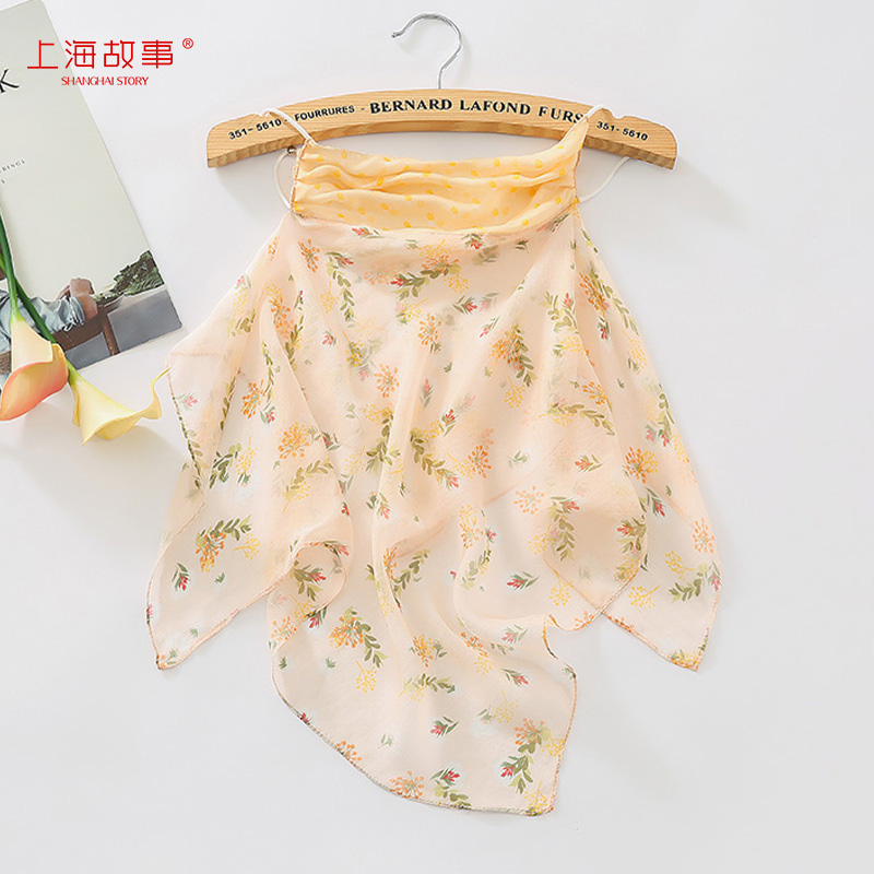 Shanghai story neck protection sunscreen mask ear hanging veil mask women's sunshade scarf thin ice silk scarf printing scarf women