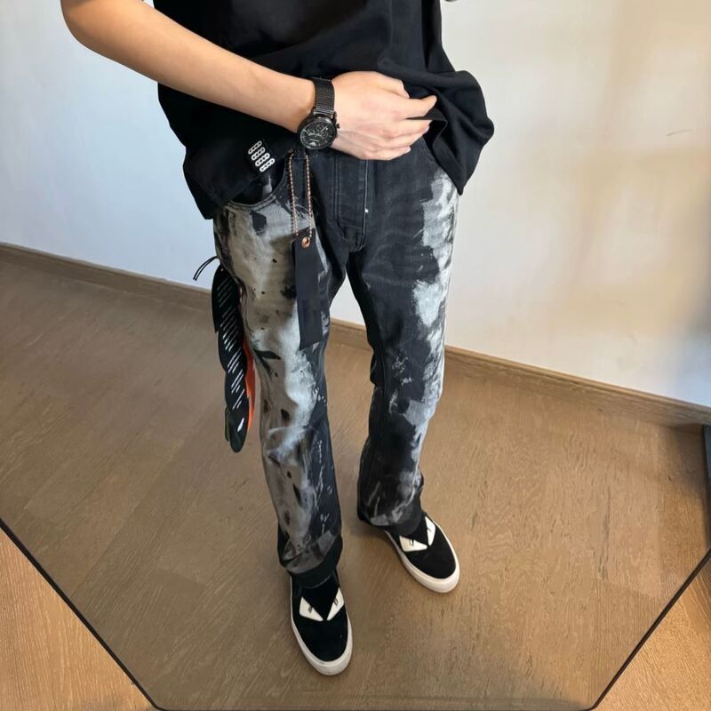 Trendy and Popular Children's Denim Pants, High Street Style, Unisex American-Style Splatter Color Block Slim-Fit Skinny Jeans
