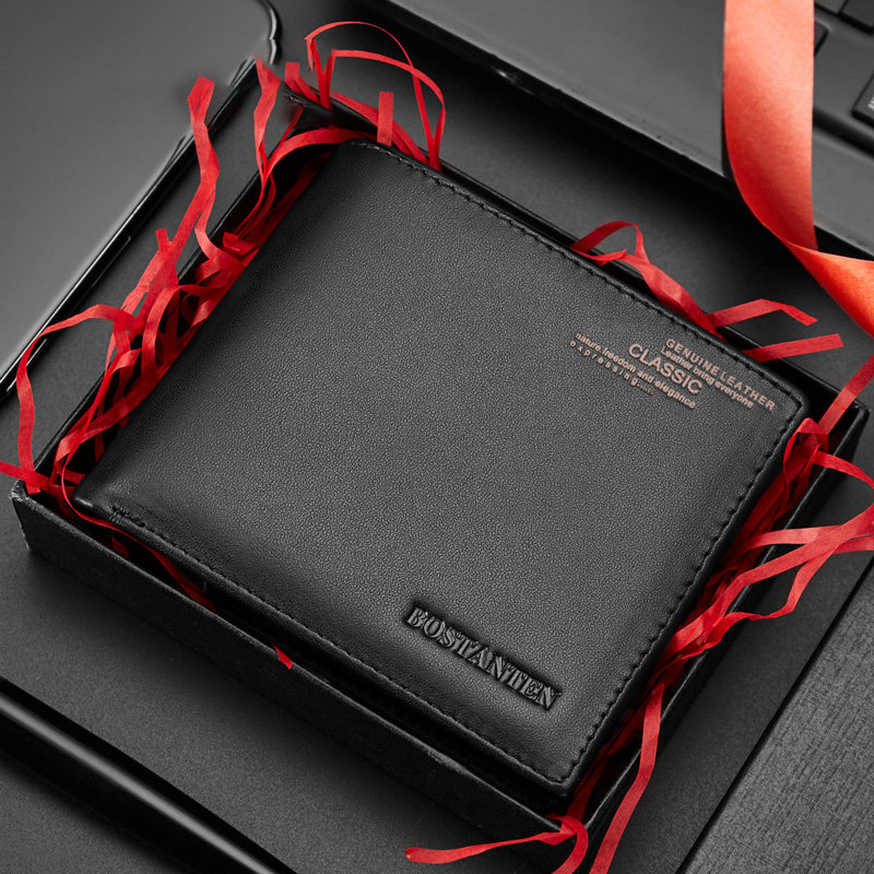 Wallet men's leather short horizontal section 2021 new young men's business simple top layer cowhide vertical wallet trendy