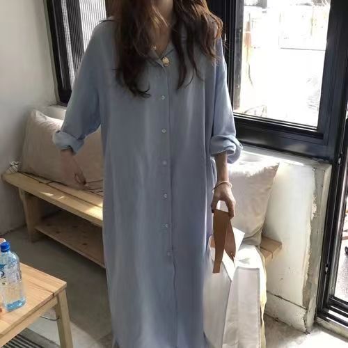 Plus Size Extra Large 150kg Mature and Elegant Extra-Long Shirt-Style Long Dress for Spring and Autumn, Over-The-Knee Shirt Dress