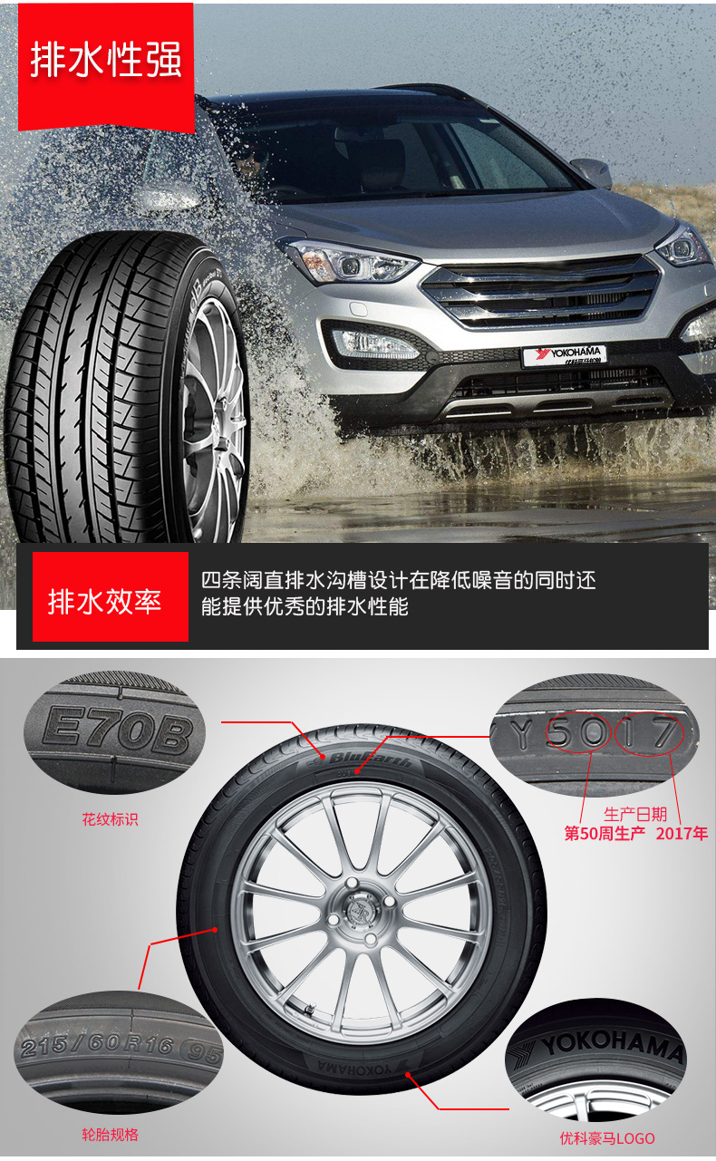 Lốp xe ô tô Yokohama Yokohama tự động 215 60R16 95V E70B cho Scorpio Toyota Camry - Lốp xe lốp xe ô tô khi nào thay