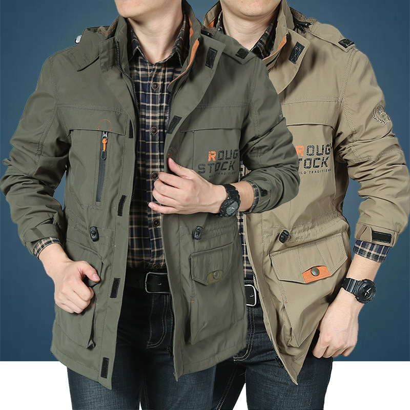 Spring jacket men's quick-drying multi-bag outdoor casual breathable loose midi top sports cargo coat