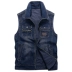 Jeep Shield ở cả hai bên mặc vest denim nam chụp ảnh du lịch ngoài trời bằng vải cotton lỏng áo vest đa dụng ao ba lo nam Áo vest cotton