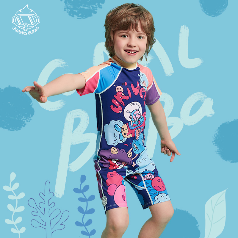 Children's swimsuit boy conjoined small and medium-sized children sunscreen quick-drying swimsuit girl baby swimsuit suit