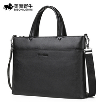 Americas Bison Bull Men Genuine Leather Business Briefcase Head Layer Fetal Cow Leather 2022 New Large Capacity Single Shoulder Handbag