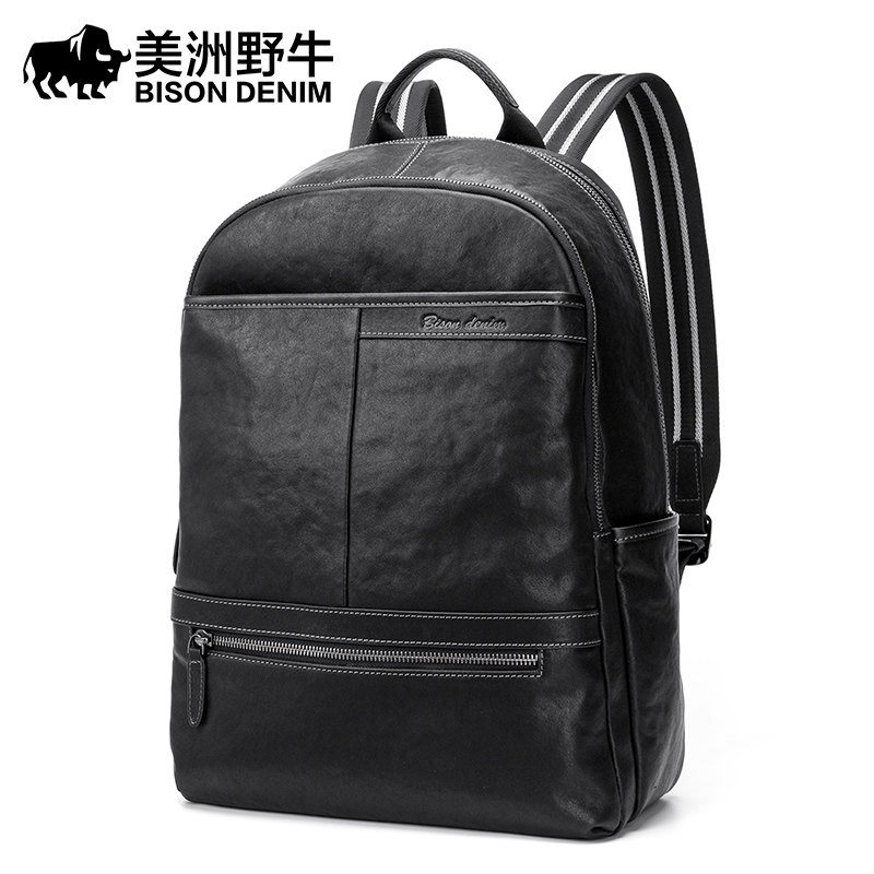 Americas Wild Bull Dermis Real Leather Men's Double Shoulder Bag Business Casual Computer SHOULDER BAG LARGE CAPACITY HEADLAYER BULL LEATHER BIG BAG
