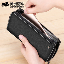 Americas Bison Bulls wallet Long Genuine Leather Zipper Business Leather Clip Large Capacity Handbag 2022 New Money clip ticket clip
