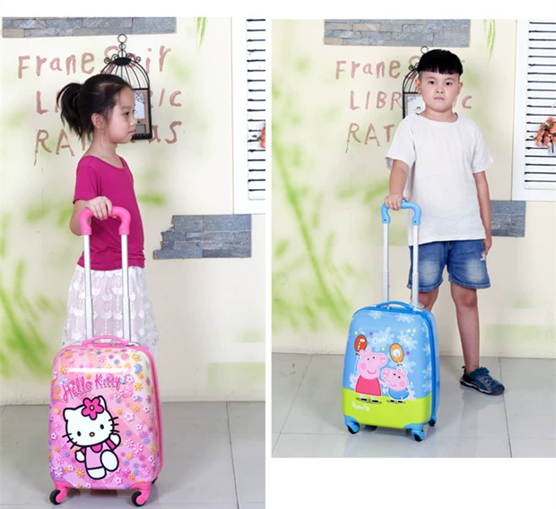 Trẻ em xe đẩy trường hợp hoạt hình vali nữ công chúa nam bé bé vali phổ bánh xe sinh viên kéo hộp 16 inch