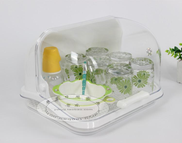 Kitchen plastic cup bottle drain rack dish rack with lid storage box chopsticks tableware rack dustproof and insect-proof