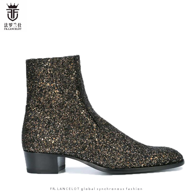 Martin Boots for Men, Autumn and Winter, New European and American Style, Waterproof, Stain-Resistant, Sequined, Stylish, Chelsea Motorcycle Boots, Trendy Night Club Boots