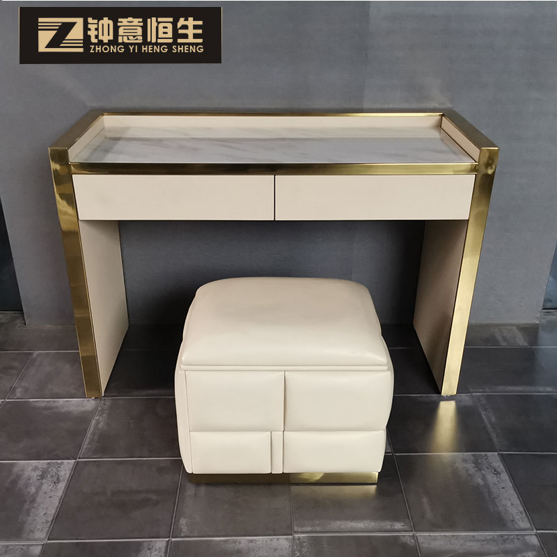 Post-modern dressing table light luxury stainless steel furniture ins style small apartment makeup table light luxury bedroom simplicity