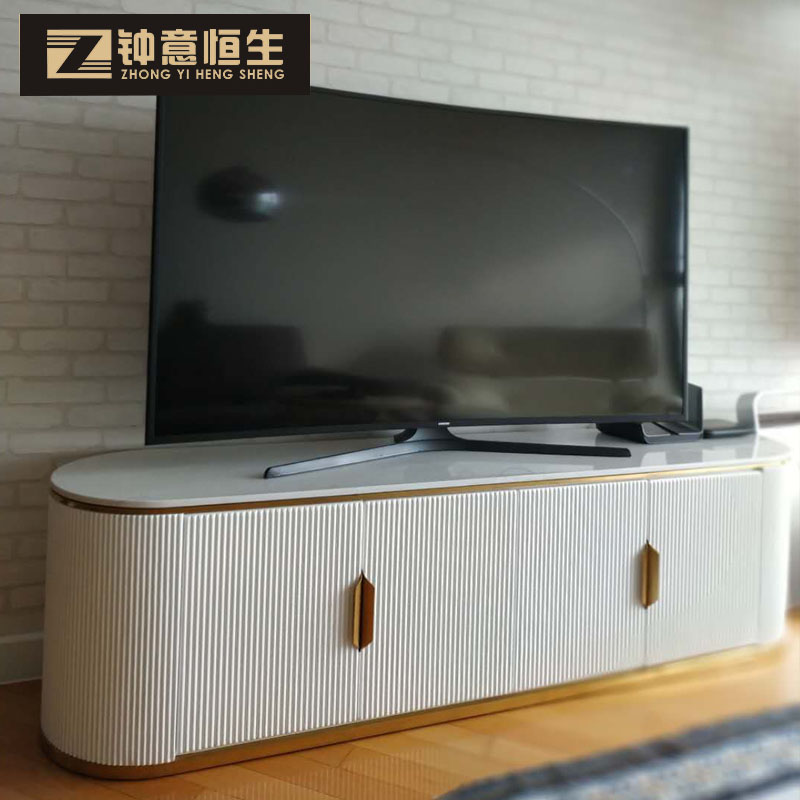 Light luxury TV cabinet ins style paint high-end post-modern marble stainless steel furniture bedroom storage living room