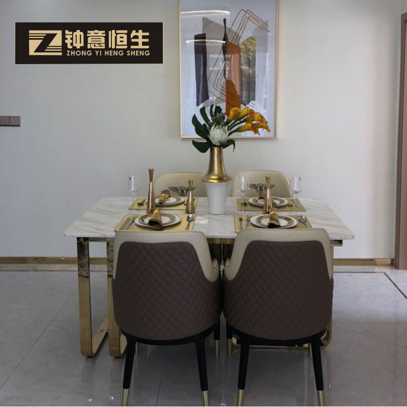 Stainless steel dining table and chair combination marble dining table for 6 people Light luxury post-modern dining room furniture fashionable gold-plated
