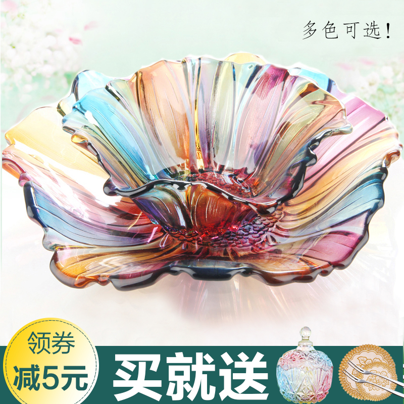 Creative modern fruit plate Glass crystal European large fruit basin Dry fruit plate Fruit bucket living room household candy plate
