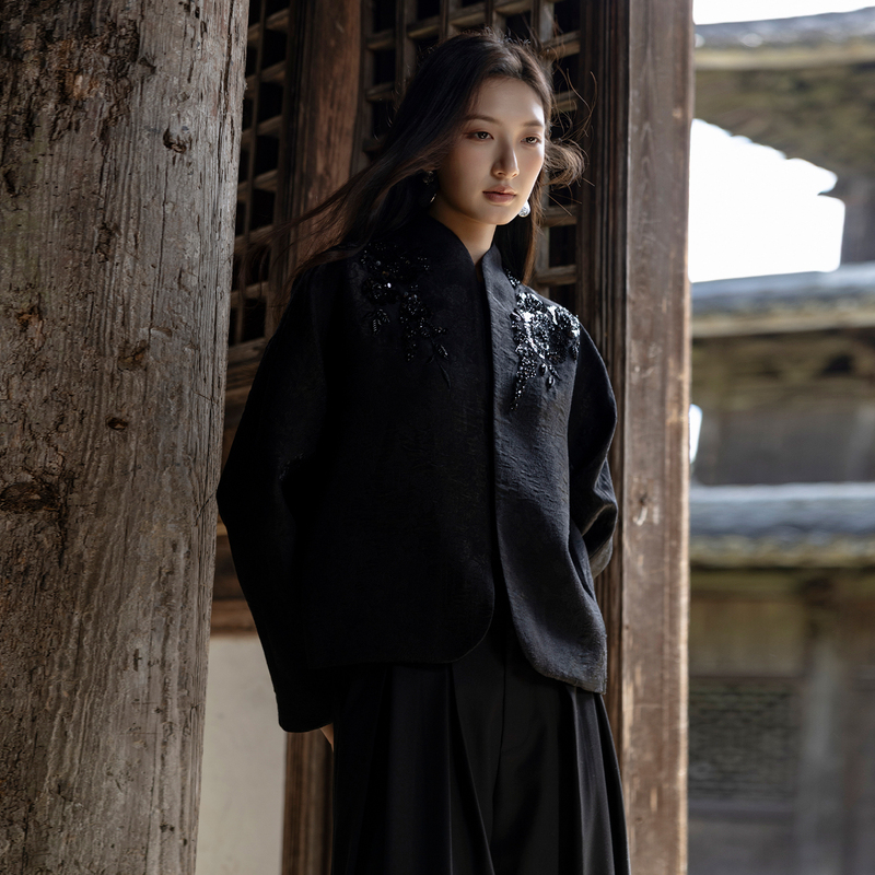 Anytime Beixi | Asymmetrical 3D Embroidery | New Chinese Style Modal Wool Jacquard Jacket for Autumn Anytime Beixi | Asymmetrical 3D Embroidery | New Chinese Style Modal Wool Jacquard Jacket for Autumn