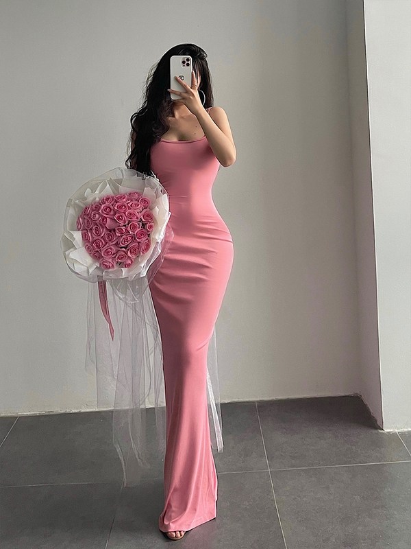 Younggirlday Pure Desire Sexy Slim Fit Bodycon Mermaid Strap Dress Floor-Length Dress