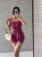 YoungGirlDay hot girl style sexy tight and thin pleated cross halter tube top bag hip dress short skirt