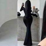 Сексуальная длинная юбка, лонгслив, кардиган, комплект, с акцентом на бедрах, крой «рыбий хвост», эффект подтяжки