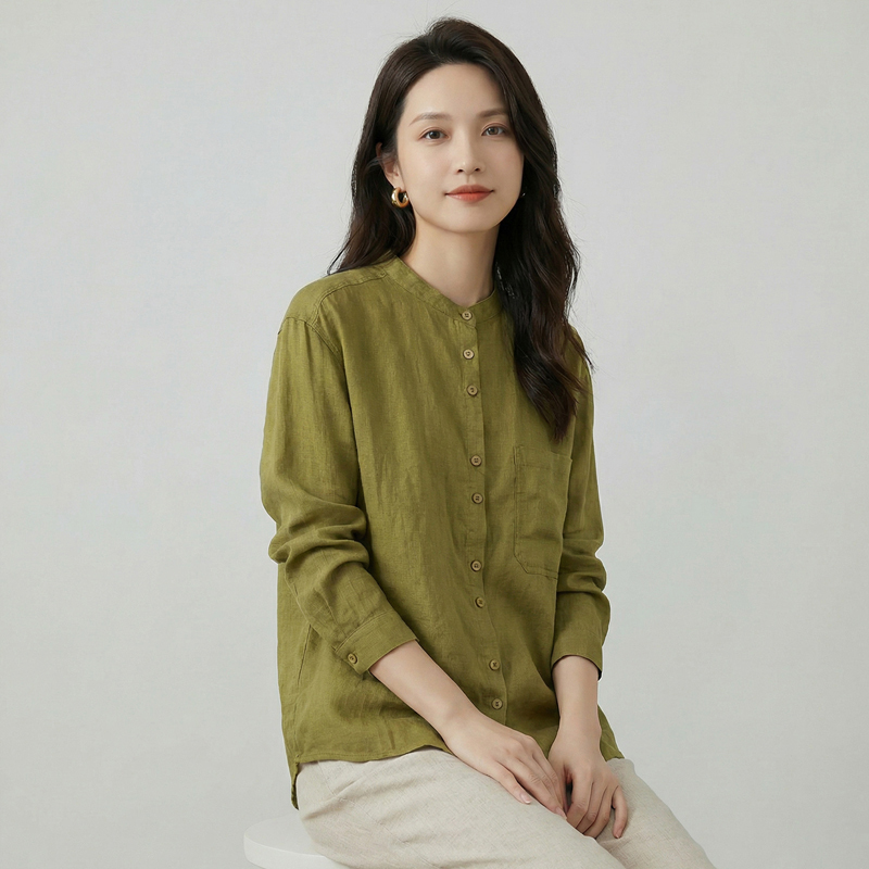 Japanese-Style Minimalist Linen Cardigan Shirt for Women, Loose Fit, Slimming, Round Neck, Sun-Protective, Breathable Shirt, Relaxed Casual Top