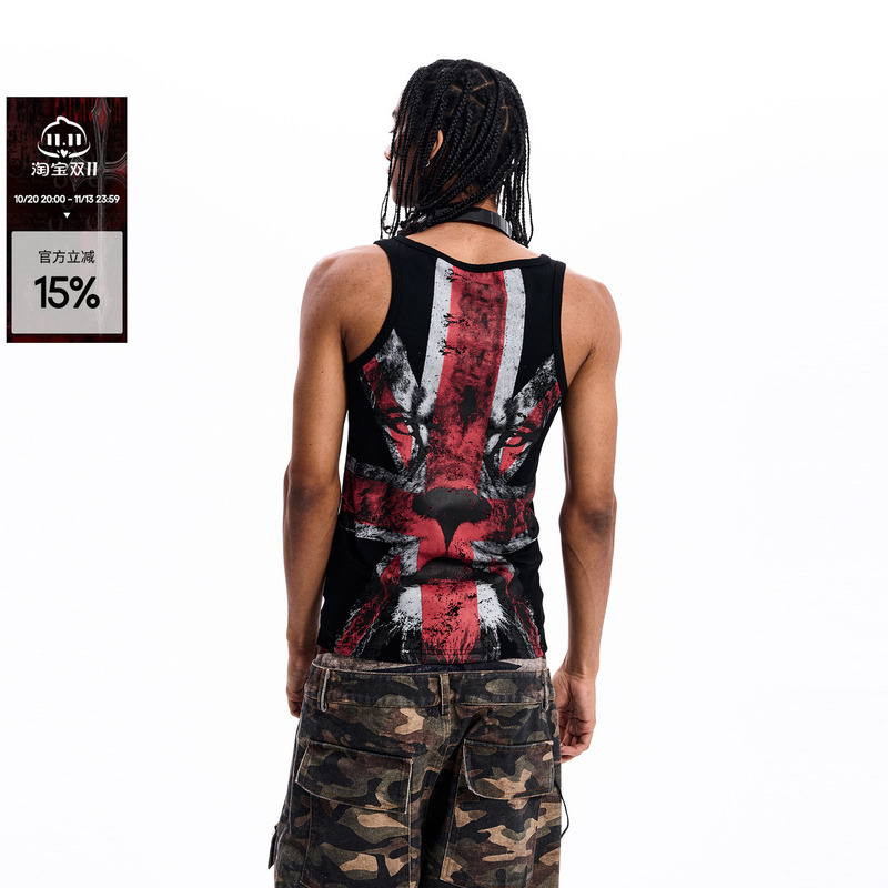 Startexceedend  Letter Rhinestone Vest for Men, Light Yami Tiger Print Sleeveless Shirt for Men and Women
