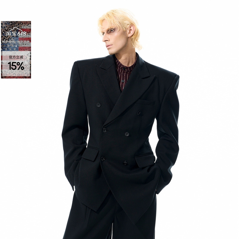 See High-End Wool Tencel Shoulder-Enhancing Blazer for Men, Autumn Season, Structured Men's Waist-Cinching Suit with Detachable Leather Collar